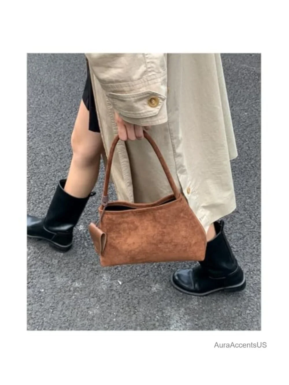 Faux Suede Top Handle Hobo Tote Bag Large Capacity Commuter Shoulder Bag